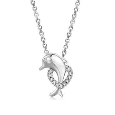 Cute Dolphin Copper Zircon Pendant Necklace In Bulk