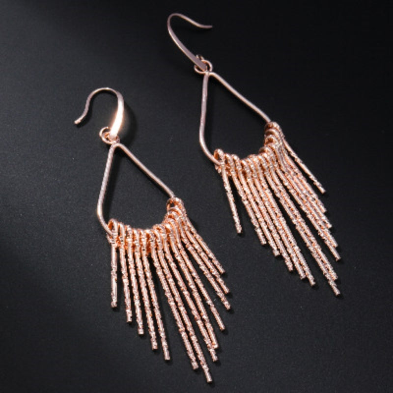 1 Pair Vintage Style Ethnic Style Water Droplets Tassel Plating Hollow Out Iron Rose Gold Plated Gold Plated Ear Hook