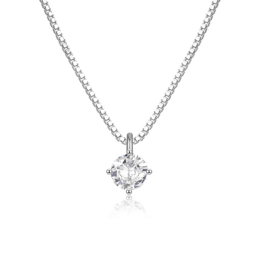 Modern Style Solid Color Sterling Silver Inlay Zircon Pendant Necklace