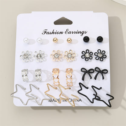 1 Set Simple Style Korean Style Pentagram Pearl Flower Inlay Alloy Artificial Pearls Artificial Diamond Ear Studs