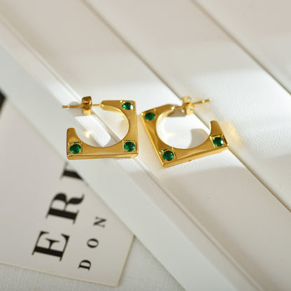 1 Pair Simple Style Streetwear Square Plating Inlay Stainless Steel Zircon 18k Gold Plated Ear Studs