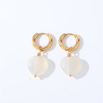 1 Pair Casual Sweet Simple Style Heart Shape Plating Inlay Stainless Steel Zircon Drop Earrings