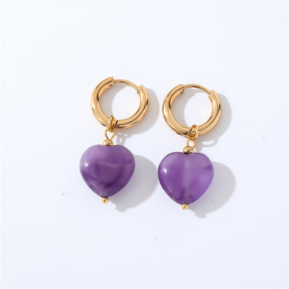 1 Pair Casual Sweet Simple Style Heart Shape Plating Inlay Stainless Steel Zircon Drop Earrings