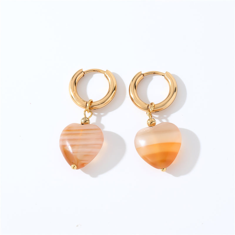 1 Pair Casual Sweet Simple Style Heart Shape Plating Inlay Stainless Steel Zircon Drop Earrings