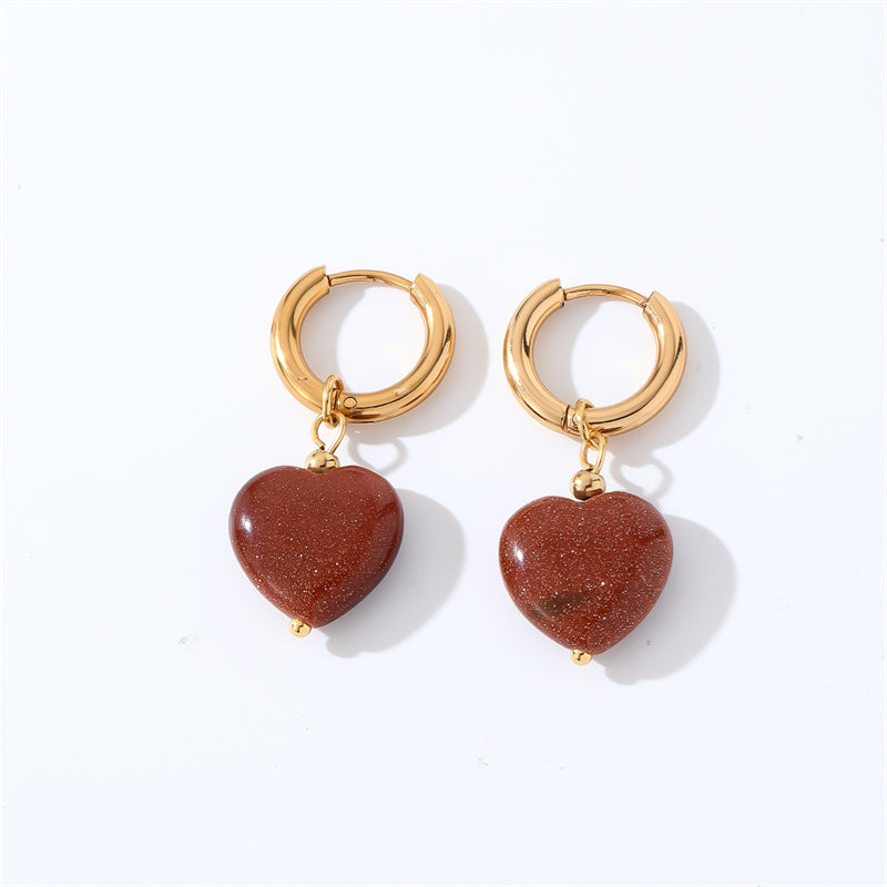 1 Pair Casual Sweet Simple Style Heart Shape Plating Inlay Stainless Steel Zircon Drop Earrings