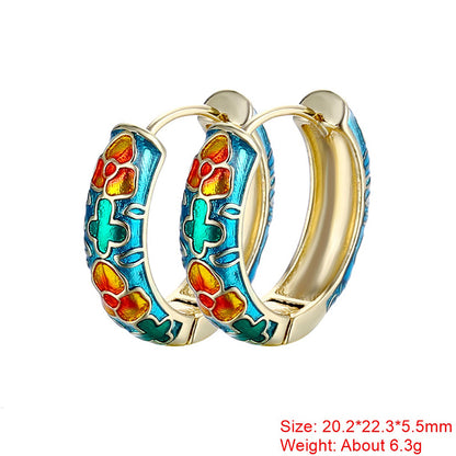 1 Pair Sweet Flower Enamel Plating Copper 18k Gold Plated Hoop Earrings