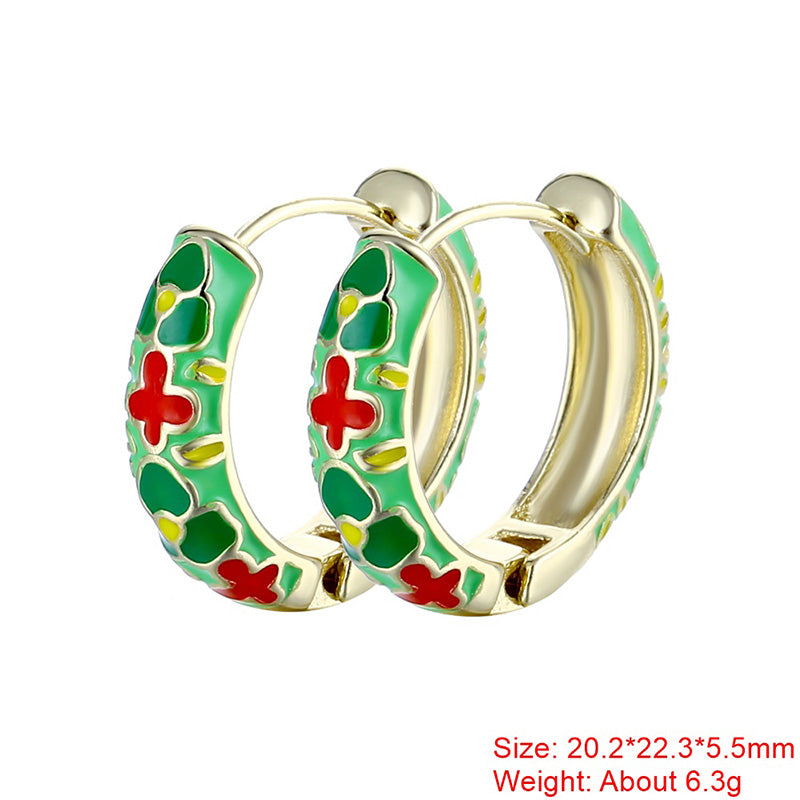 1 Pair Sweet Flower Enamel Plating Copper 18k Gold Plated Hoop Earrings