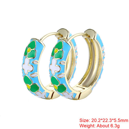 1 Pair Sweet Flower Enamel Plating Copper 18k Gold Plated Hoop Earrings