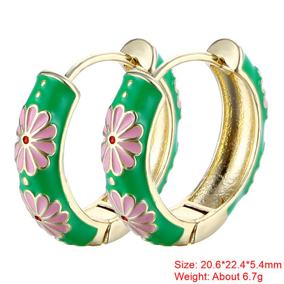 1 Pair Sweet Flower Enamel Plating Copper 18k Gold Plated Hoop Earrings