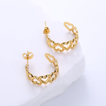 1 Pair Simple Style Heart Shape Flower Plating Stainless Steel 18k Gold Plated Earrings