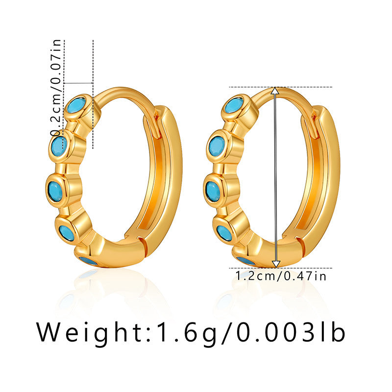 1 Pair Retro Round Insect Plating Inlay Copper Turquoise 18k Gold Plated Earrings