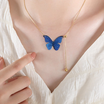 Sweet Artistic Butterfly Titanium Steel Copper Beaded Plating 18k Gold Plated Pendant Necklace