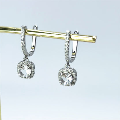 1 Pair Elegant Classic Style Square Inlay Alloy Zircon Drop Earrings