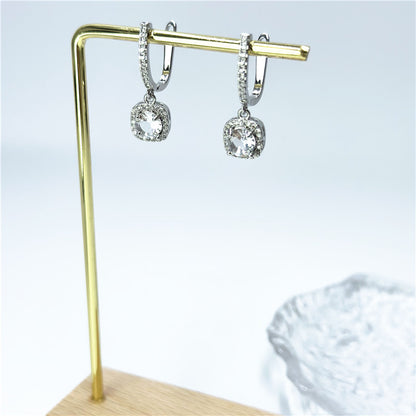 1 Pair Elegant Classic Style Square Inlay Alloy Zircon Drop Earrings