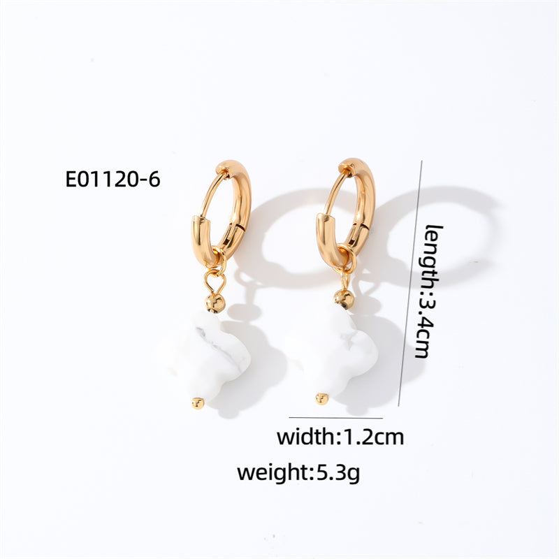 1 Pair Casual Sweet Simple Style Four Leaf Clover Plating Stainless Steel Natural Stone Drop Earrings