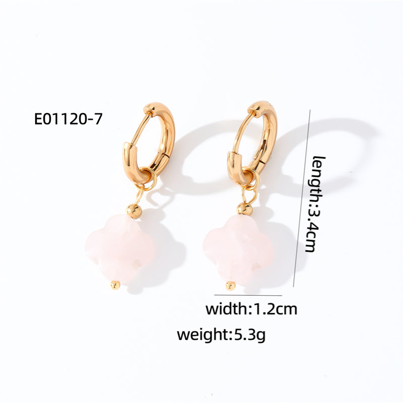 1 Pair Casual Sweet Simple Style Four Leaf Clover Plating Stainless Steel Natural Stone Drop Earrings