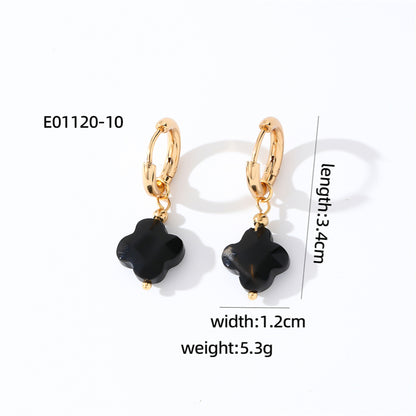 1 Pair Casual Sweet Simple Style Four Leaf Clover Plating Stainless Steel Natural Stone Drop Earrings