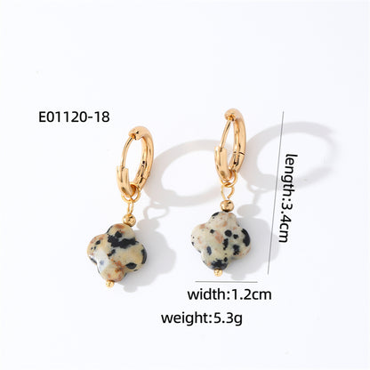 1 Pair Casual Sweet Simple Style Four Leaf Clover Plating Stainless Steel Natural Stone Drop Earrings