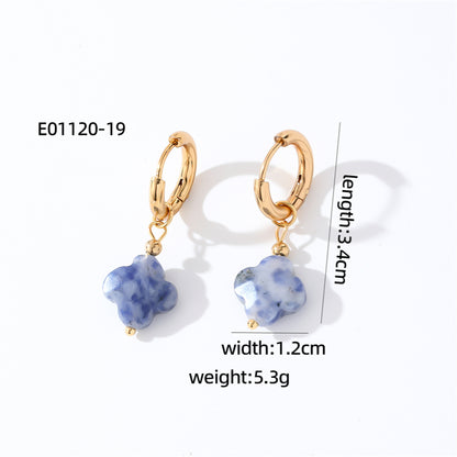 1 Pair Casual Sweet Simple Style Four Leaf Clover Plating Stainless Steel Natural Stone Drop Earrings