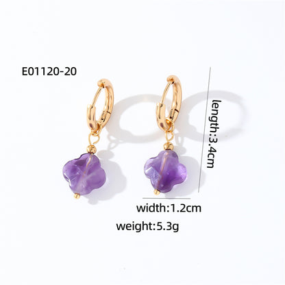 1 Pair Casual Sweet Simple Style Four Leaf Clover Plating Stainless Steel Natural Stone Drop Earrings