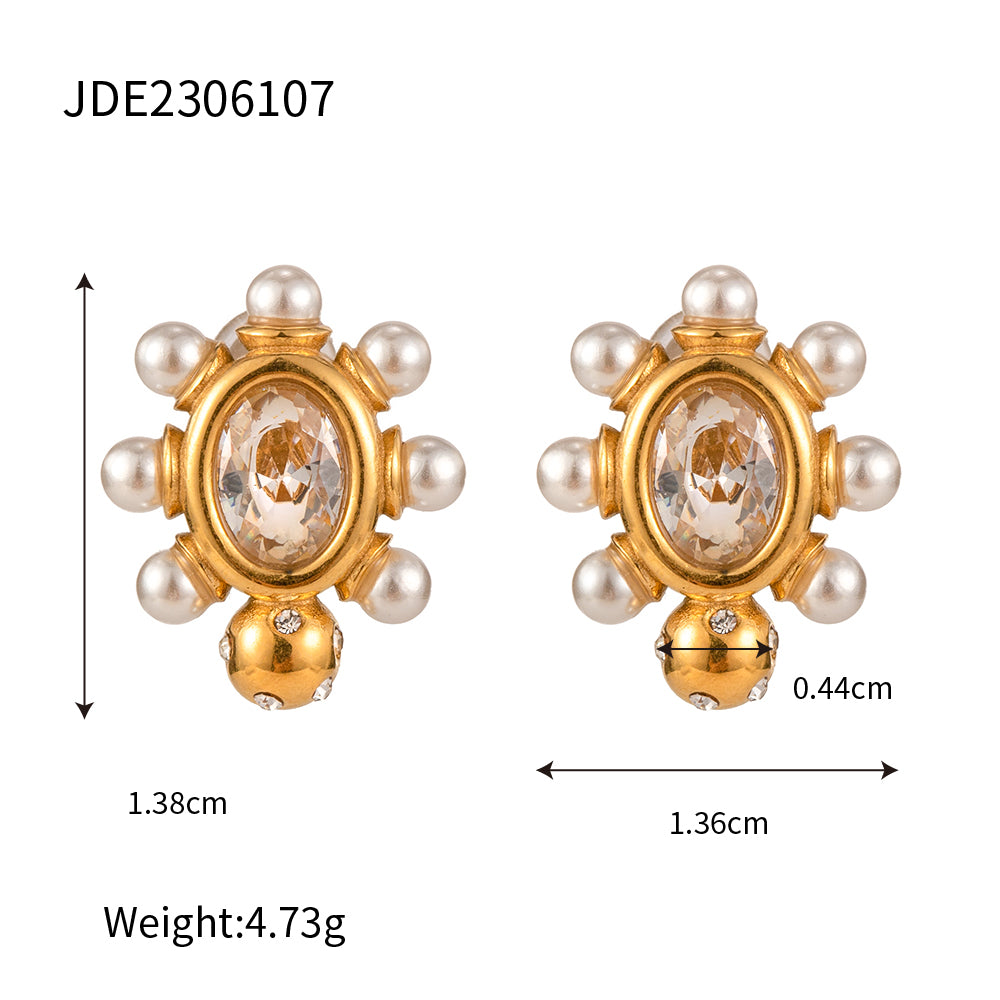 1 Pair Ig Style Oval Plating Inlay Stainless Steel Zircon 18k Gold Plated Ear Studs