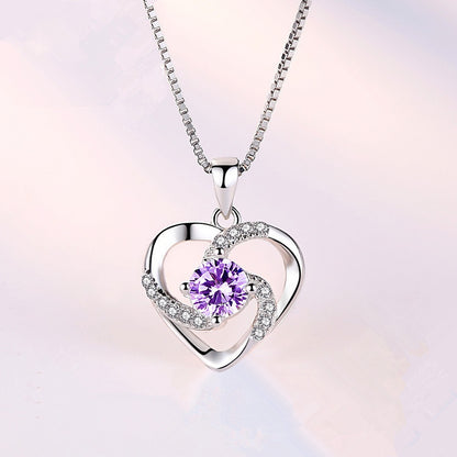 Simple Style Heart Shape Sterling Silver Inlay Artificial Gemstones Pendant Necklace