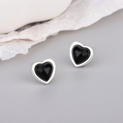 1 Pair Classic Style Heart Shape Plating Inlay Sterling Silver Artificial Gemstones Ear Studs