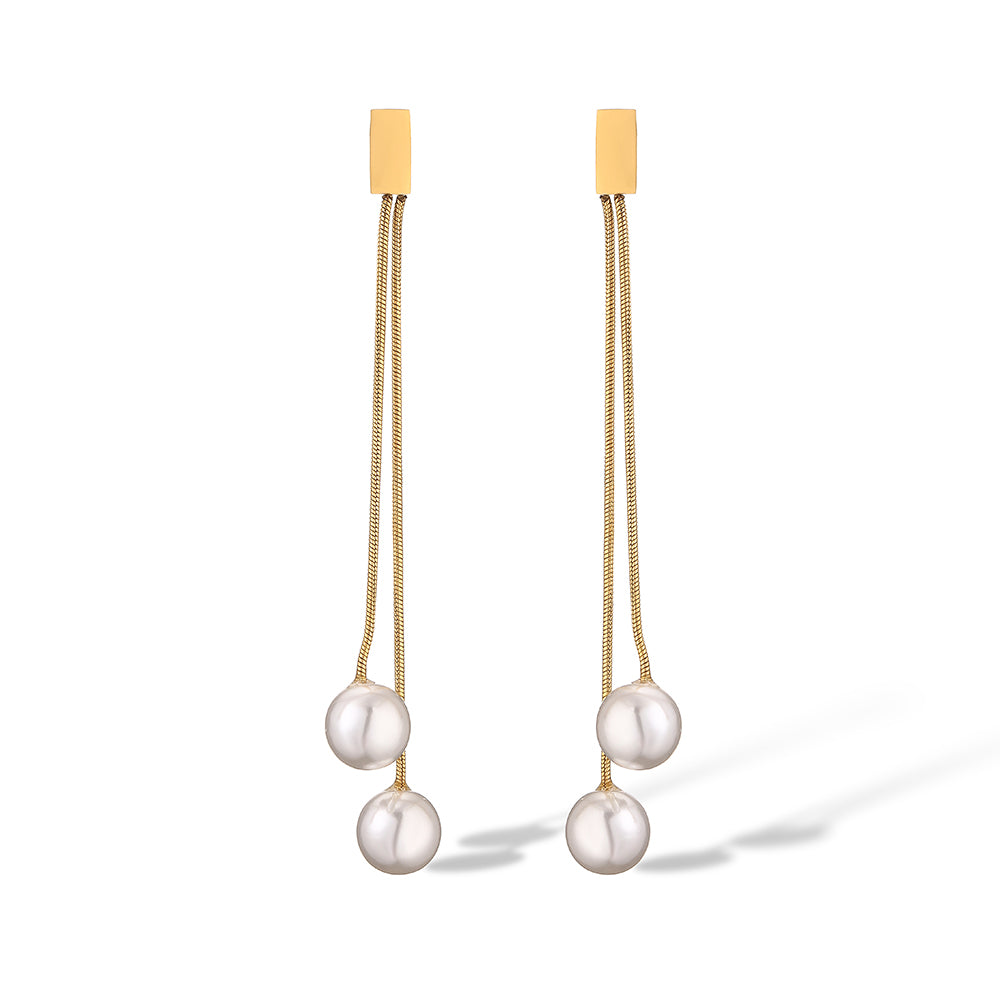 1 Pair Simple Style Commute Geometric Plating Inlay Titanium Steel Artificial Pearls 18k Gold Plated Earrings