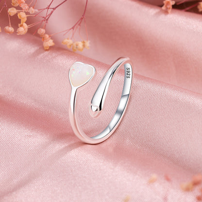 Lady Sweet Heart Shape Sterling Silver Plating Inlay Moonstone Open Rings