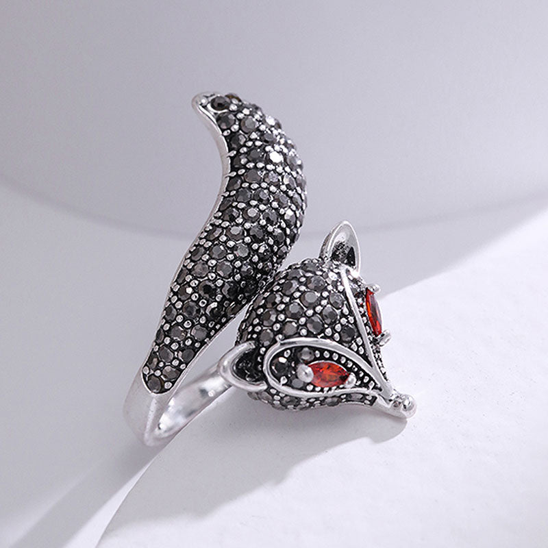 Novelty Fox Sterling Silver Inlay Zircon Open Rings