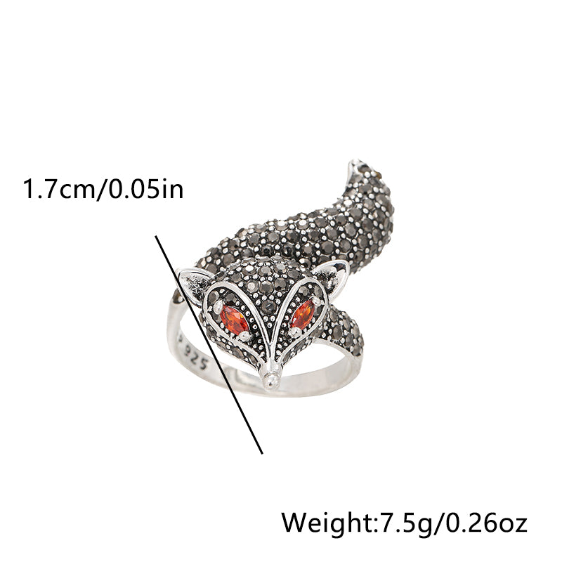 Novelty Fox Sterling Silver Inlay Zircon Open Rings