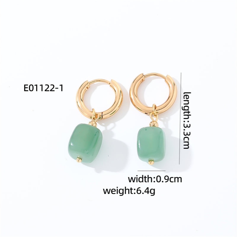 1 Pair Casual Vintage Style Simple Style Square Plating Stainless Steel Natural Stone Drop Earrings