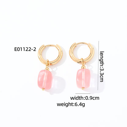 1 Pair Casual Vintage Style Simple Style Square Plating Stainless Steel Natural Stone Drop Earrings