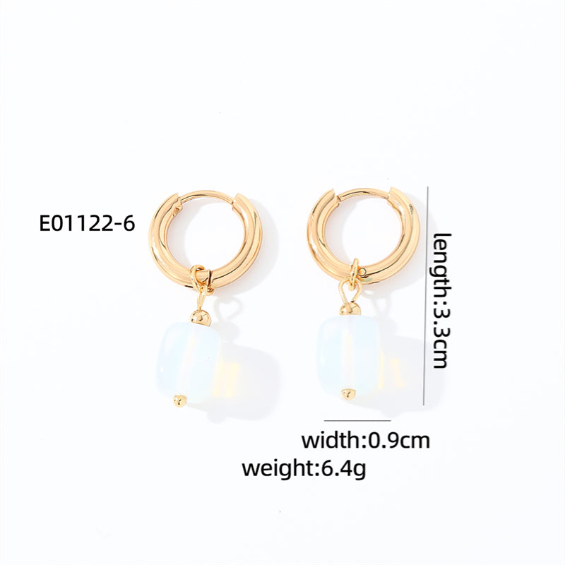 1 Pair Casual Vintage Style Simple Style Square Plating Stainless Steel Natural Stone Drop Earrings