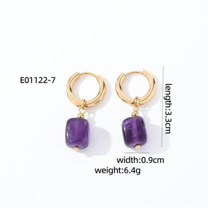 1 Pair Casual Vintage Style Simple Style Square Plating Stainless Steel Natural Stone Drop Earrings