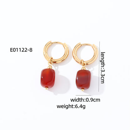 1 Pair Casual Vintage Style Simple Style Square Plating Stainless Steel Natural Stone Drop Earrings