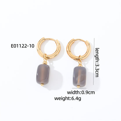 1 Pair Casual Vintage Style Simple Style Square Plating Stainless Steel Natural Stone Drop Earrings