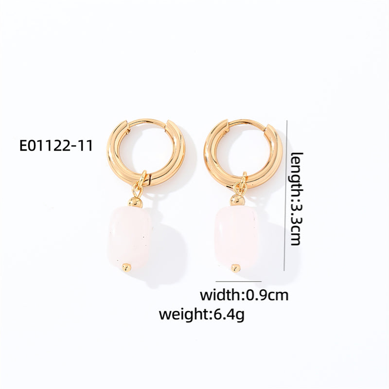 1 Pair Casual Vintage Style Simple Style Square Plating Stainless Steel Natural Stone Drop Earrings