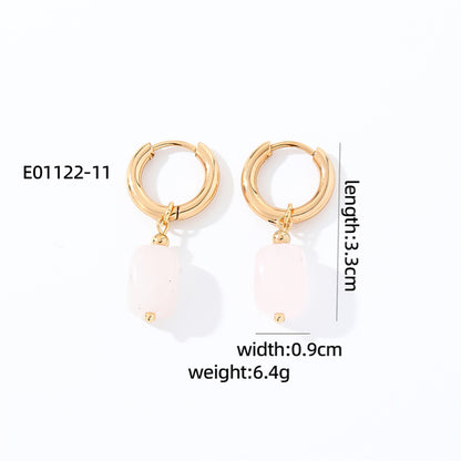 1 Pair Casual Vintage Style Simple Style Square Plating Stainless Steel Natural Stone Drop Earrings