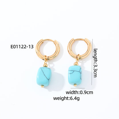 1 Pair Casual Vintage Style Simple Style Square Plating Stainless Steel Natural Stone Drop Earrings