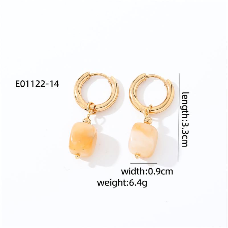 1 Pair Casual Vintage Style Simple Style Square Plating Stainless Steel Natural Stone Drop Earrings