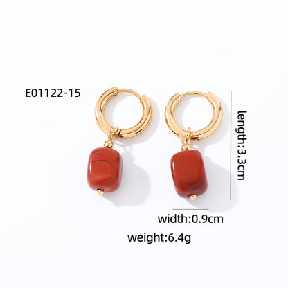 1 Pair Casual Vintage Style Simple Style Square Plating Stainless Steel Natural Stone Drop Earrings