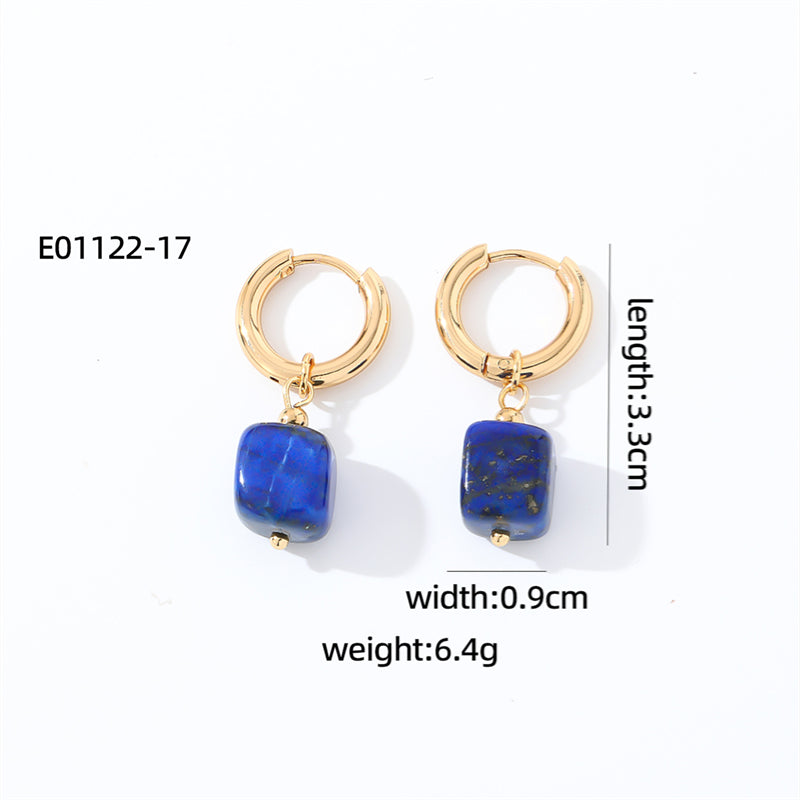 1 Pair Casual Vintage Style Simple Style Square Plating Stainless Steel Natural Stone Drop Earrings