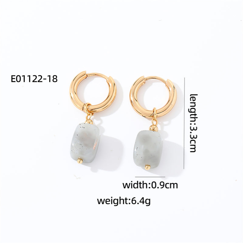 1 Pair Casual Vintage Style Simple Style Square Plating Stainless Steel Natural Stone Drop Earrings