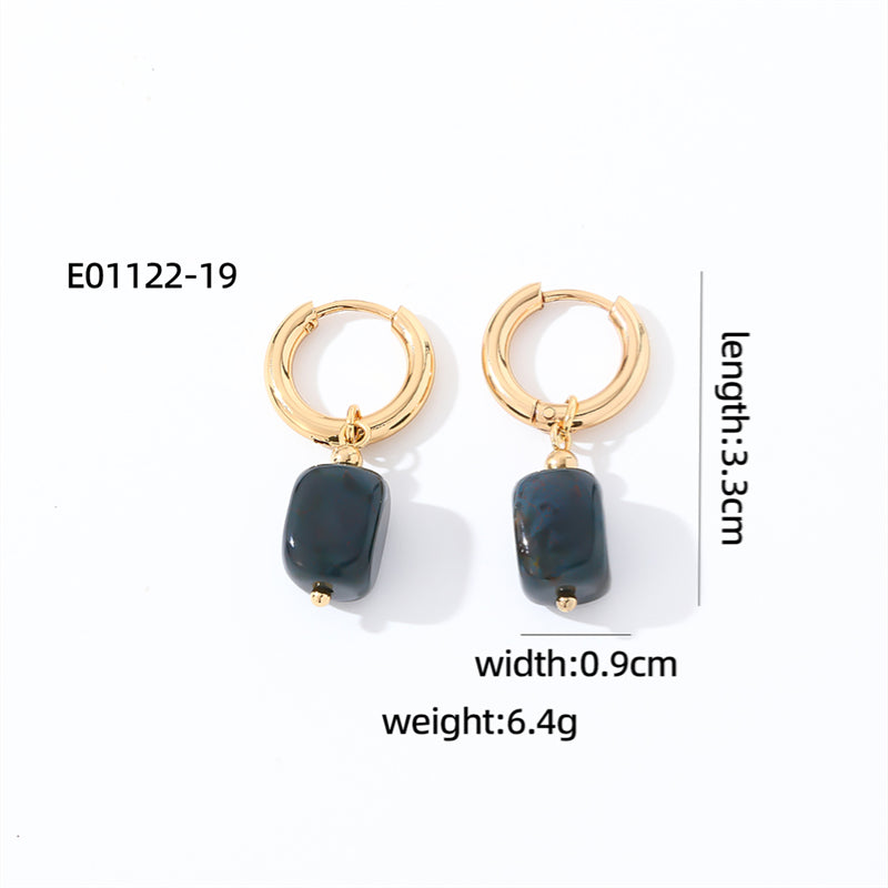 1 Pair Casual Vintage Style Simple Style Square Plating Stainless Steel Natural Stone Drop Earrings