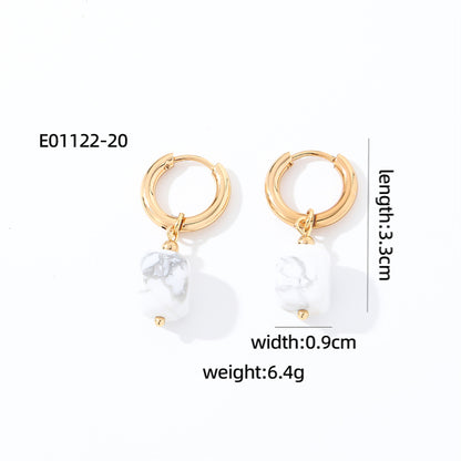 1 Pair Casual Vintage Style Simple Style Square Plating Stainless Steel Natural Stone Drop Earrings