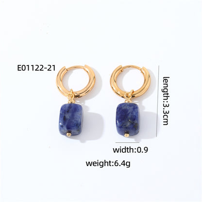 1 Pair Casual Vintage Style Simple Style Square Plating Stainless Steel Natural Stone Drop Earrings