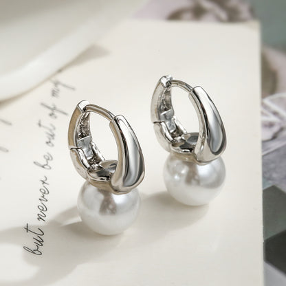 1 Pair Simple Style Geometric Plating Inlay Copper Artificial Pearls 18k Gold Plated White Gold Plated Earrings