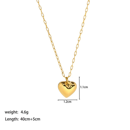 Simple Style Heart Shape Stainless Steel Plating Inlay Rhinestones 18k Gold Plated Pendant Necklace