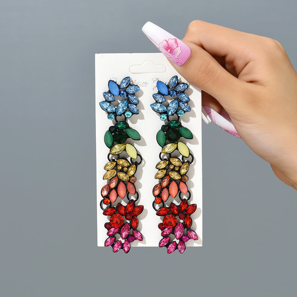 Retro Lady Gradient Color Rhinestone Inlay Artificial Gemstones Women's Drop Earrings